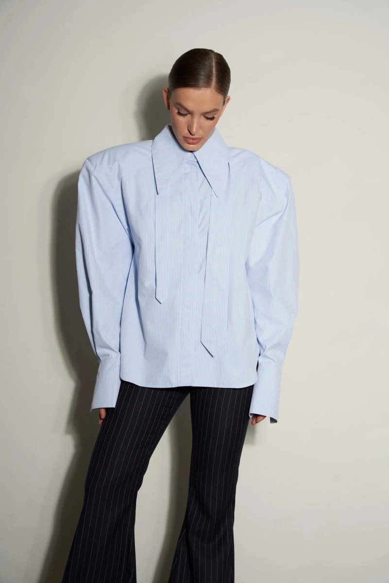 Рубашка в полоску 90-е YONSRU, цвет: голубой,  купить онлайн