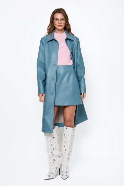 Тренч удлиненный из экокожи с эффектом тиснения Ricoco, цвет: синий, 7049/1 купить онлайн