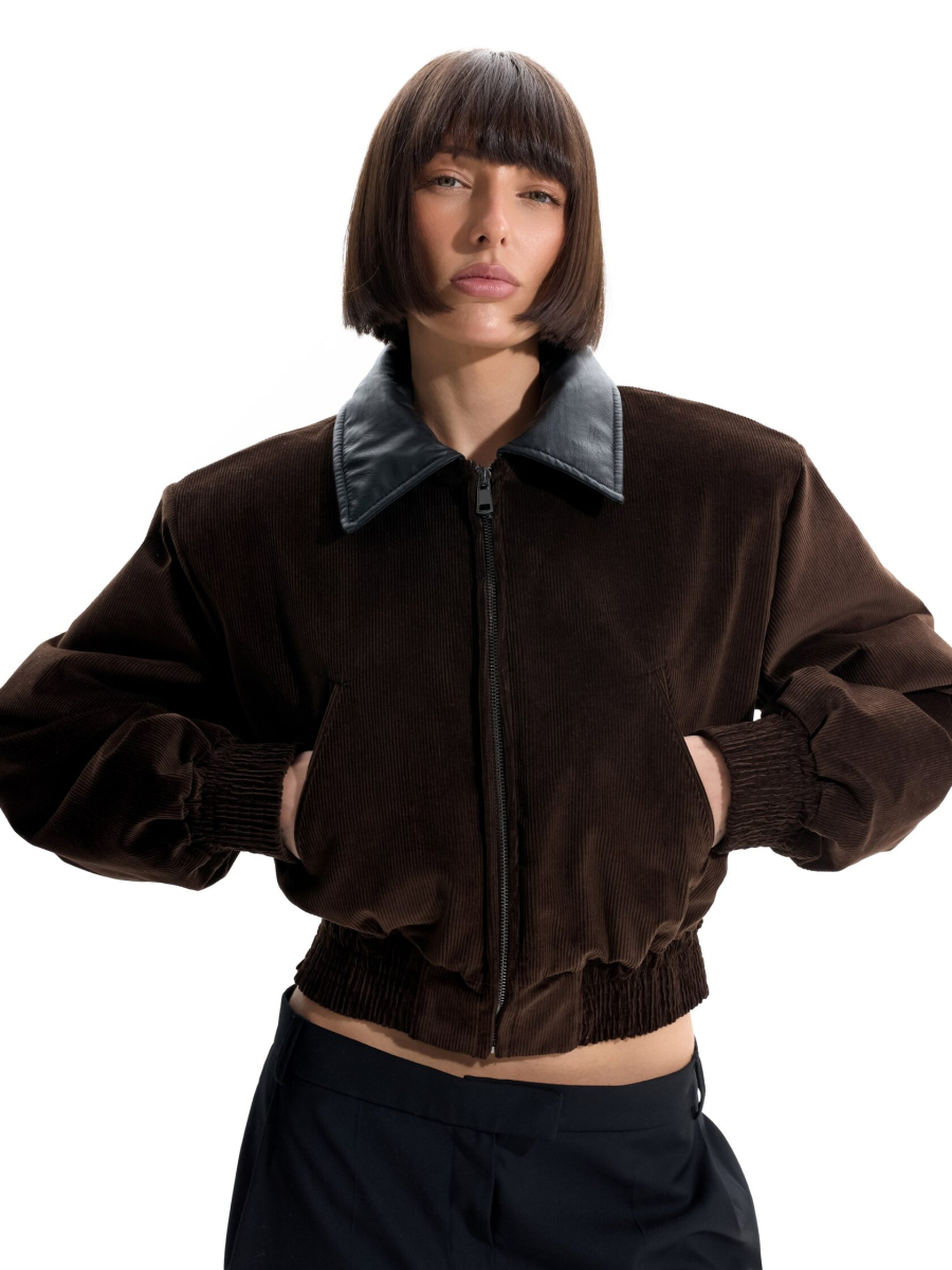 Бомбер из вельвета ANOTHER SELECT, цвет: коричневый, 00181 купить онлайн