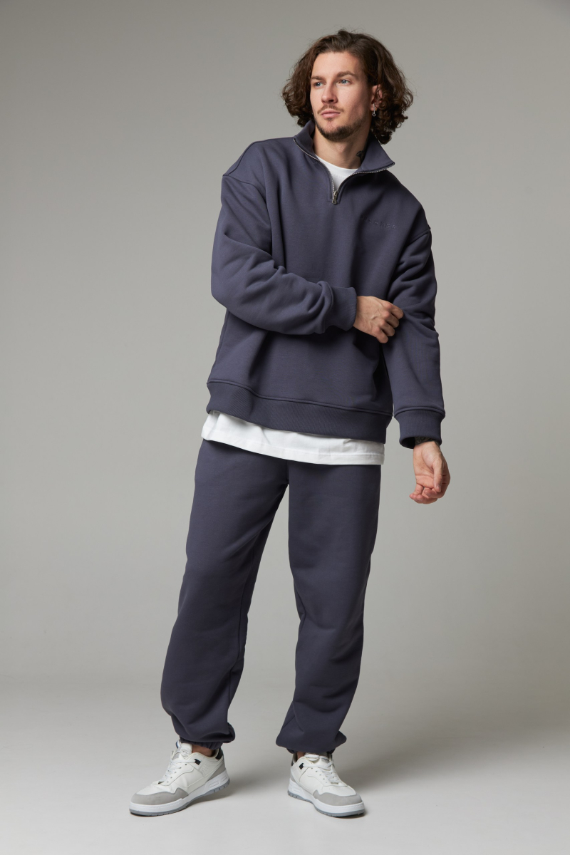 Свитшот из плотного футера с воротником на молнии Walk Oversize