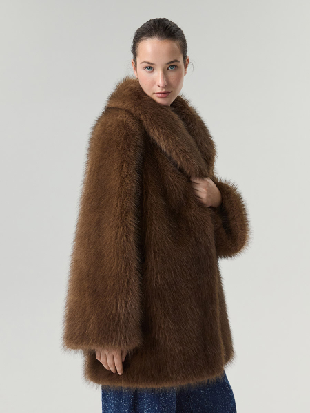 Экошуба оверсайз с шалевым воротником Only me, цвет: коричневый с темными кончиками, ЭШ3546 купить онлайн