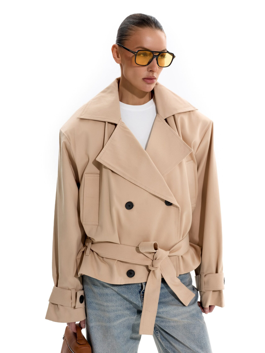 Укороченный тренч с объемными плечами ANOTHER SELECT, цвет: бежевый, 00051 купить онлайн