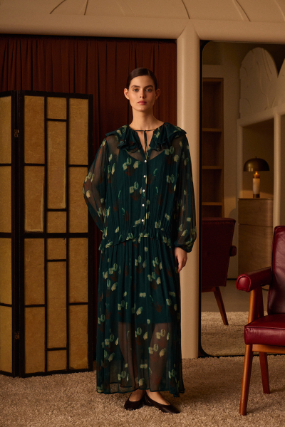 Платье из шифона с принтом DREAMS BY ALENA AKHMADULLINA, цвет: зеленый,  купить онлайн