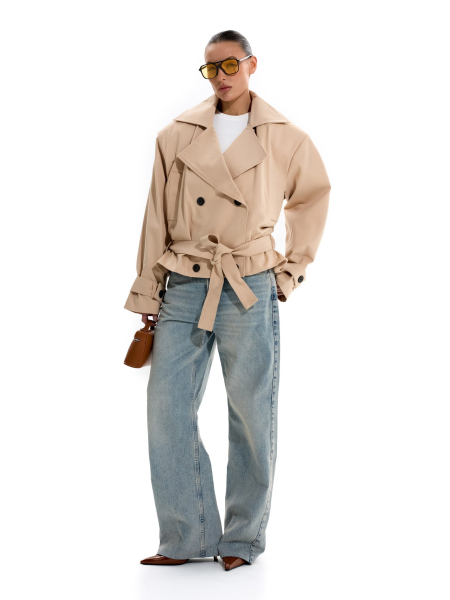 Укороченный тренч с объемными плечами ANOTHER SELECT, цвет: бежевый, 00051 купить онлайн