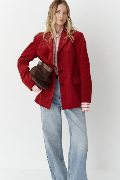 Жакет из вельвета однобортный Ricoco, цвет: красный, 4069/3 купить онлайн
