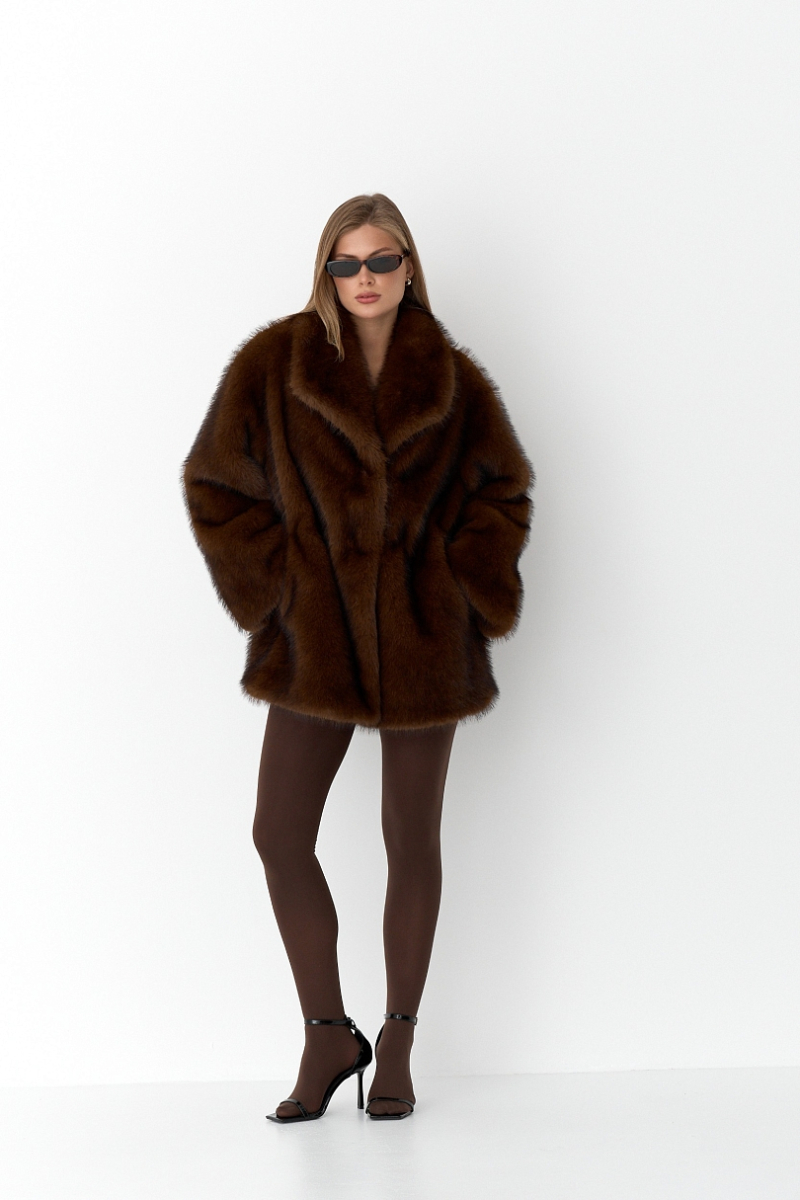 Шуба из экомеха Ricoco, цвет: шоколадный, 7010/1 купить онлайн