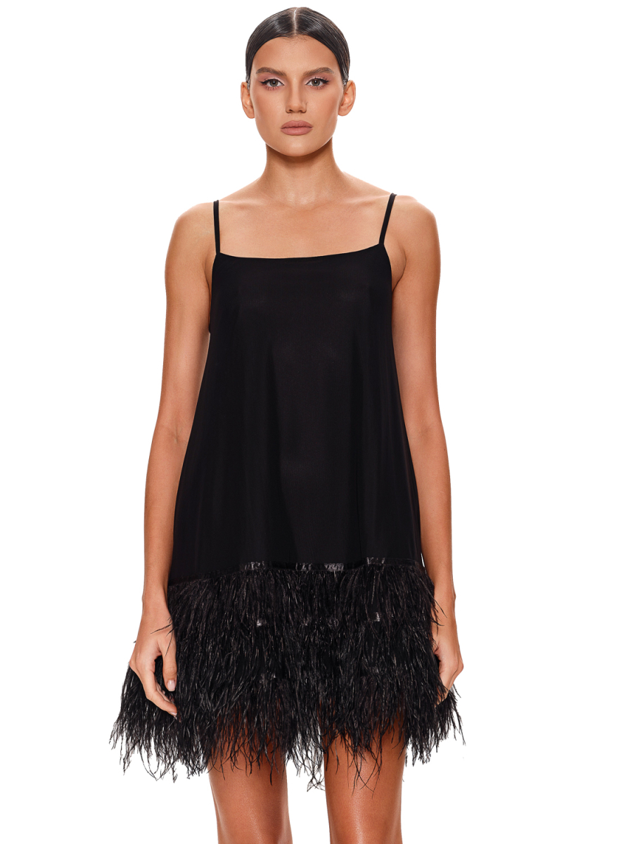 Платье А-силует с перьями SODAMODA, цвет: Черный, 13623 купить онлайн