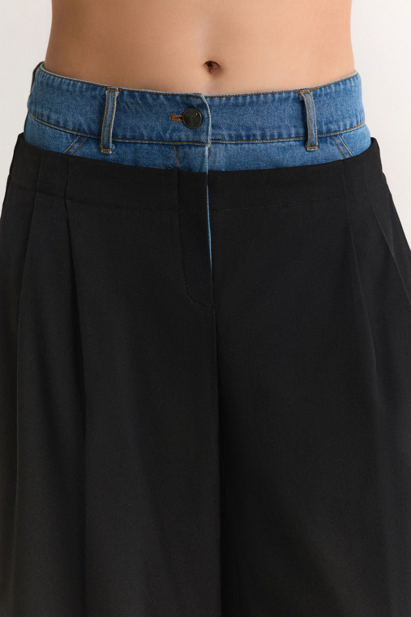 Брюки с поясом из денима TOPTOP, цвет: Черный, TT.032.18808.900 купить онлайн