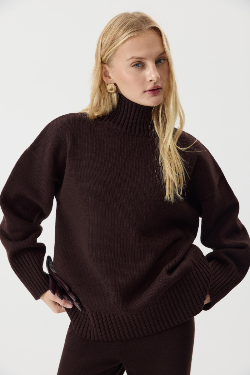 Свитер со стойкой из шерсти мериноса Charmstore, цвет: шоколадный, 314-44898-551 купить онлайн
