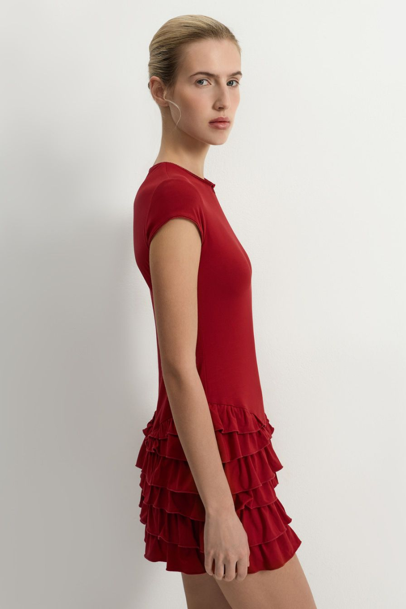Платье-боди из смесовой вискозы TOPTOP, цвет: Бордовый TT.062.17449.330 |новая коллекция купить онлайн