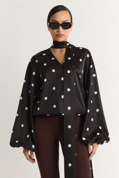 Блуза с принтом «горох» TOPTOP, цвет: черный с принтом, TT.020.18396.901 купить онлайн