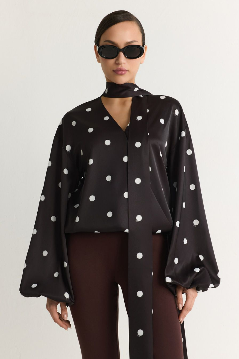Блуза с принтом «горох» TOPTOP, цвет: черный с принтом, TT.020.18396.901 купить онлайн