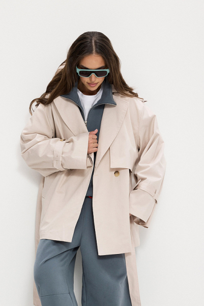 Тренч укороченный ABDA, цвет: марципан, 812613403602 купить онлайн