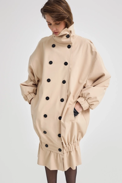 Тренч объемный с воротником стойкой Shtripling, цвет: белый, SHTCOT005MLK купить онлайн