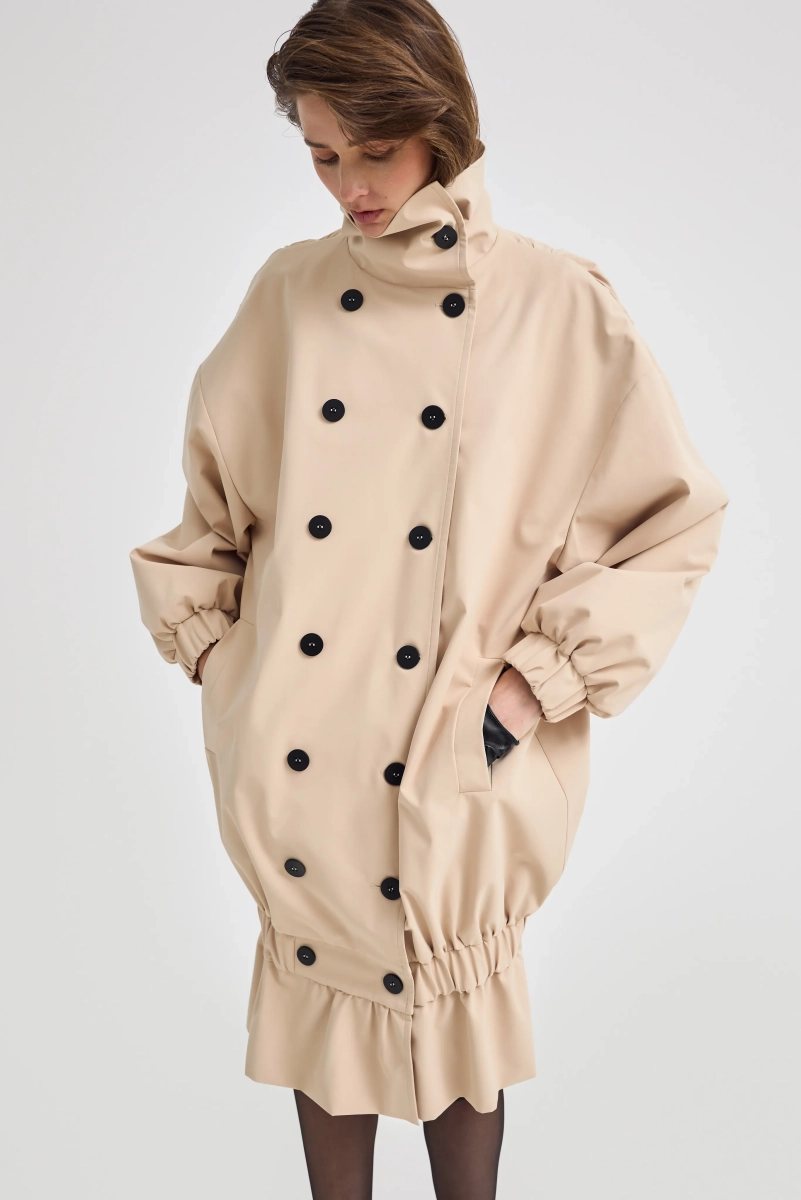 Тренч объемный с воротником стойкой Shtripling, цвет: белый, SHTCOT005MLK купить онлайн