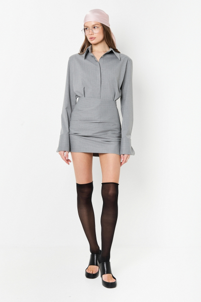 Комплект рубашка и юбка со сборкой в полоску Ricoco, цвет: Светло-серый, 7042/2 купить онлайн