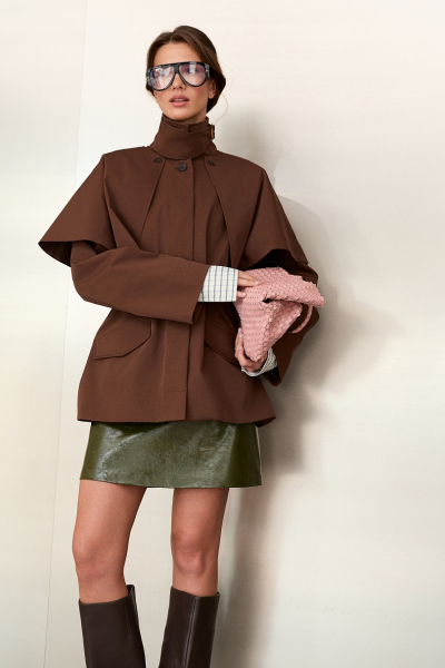 Тренч со съемным кейпом Ricoco, цвет: шоколадный, 7058/1 купить онлайн