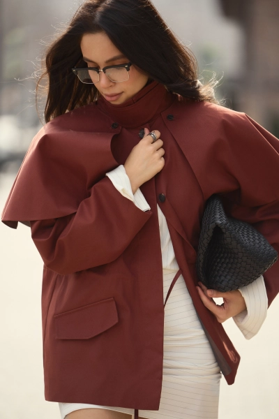 Тренч со съемным кейпом из хлопка с пропиткой Ricoco, цвет: терракотовый, 7057/2 купить онлайн