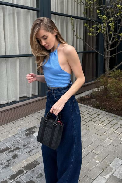Топ на завязках изо льна LIGHT BLUE