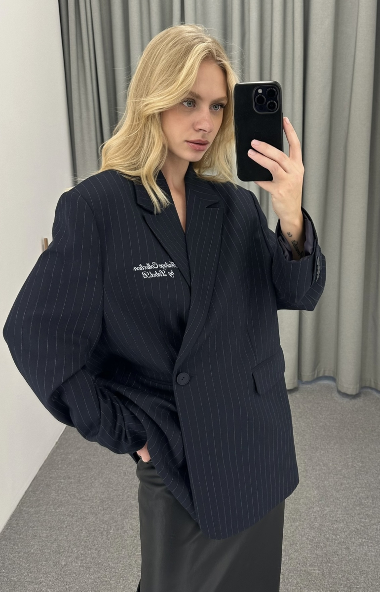 Пиджак объемный с принтом BLUE