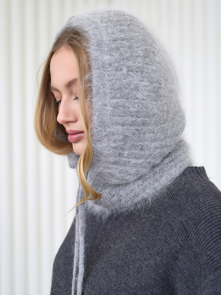 Капор из ангоры крупной вязки I.B.W., цвет: серый KJ097 купить онлайн