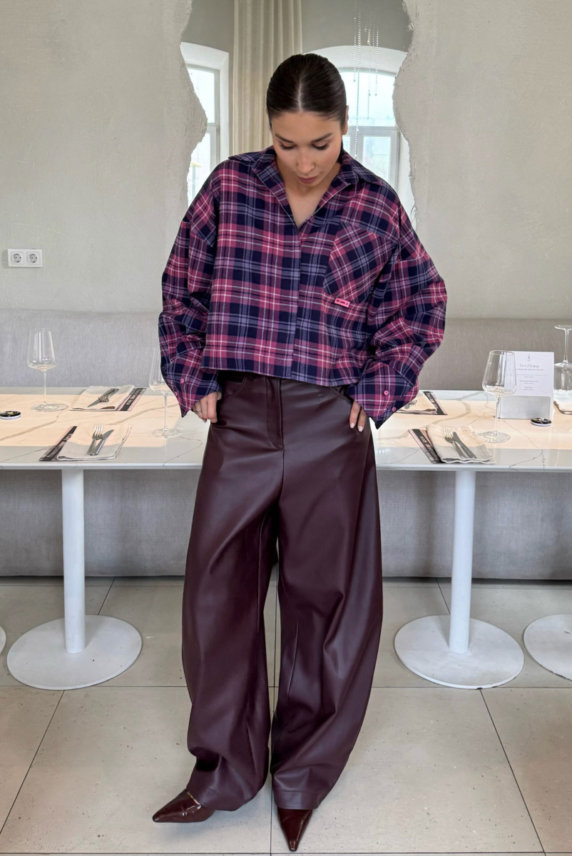 Рубашка объемная укороченная в клетку PINK