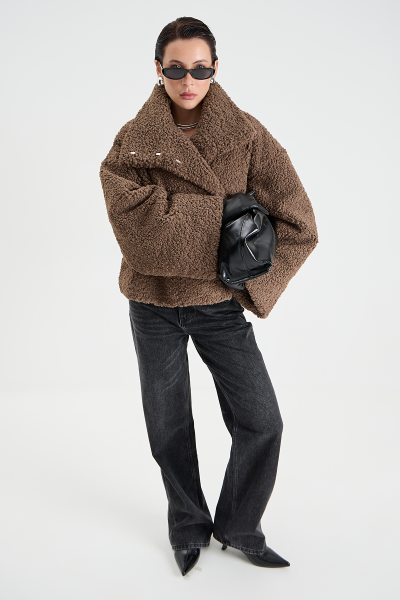 Бомбер mini из эко-меха MIA AIM, цвет: коричневый,  купить онлайн