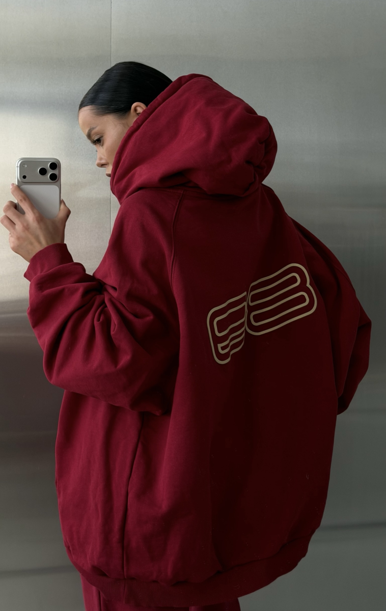 Худи овер-фит Label .B, цвет: темно-красный,  купить онлайн