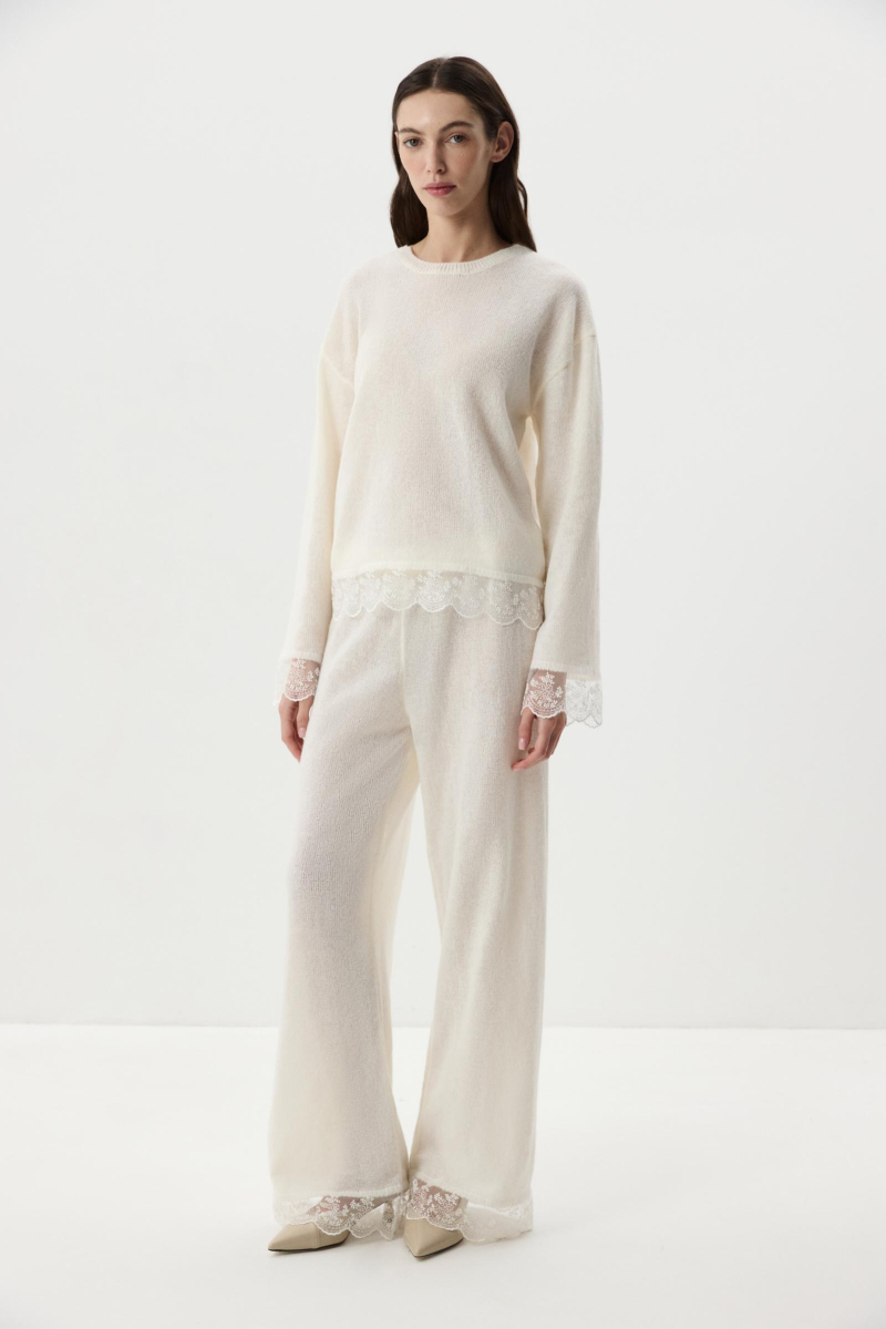 Брюки с ажурным кружевом Charmstore, цвет: молочный, 301-50081-111 купить онлайн