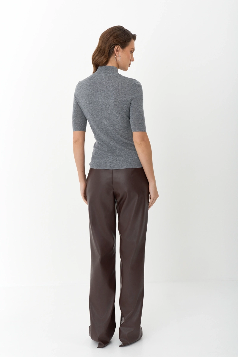 Топ с воротником стойка из мериноса Ricoco, цвет: серый, 5066/4 купить онлайн