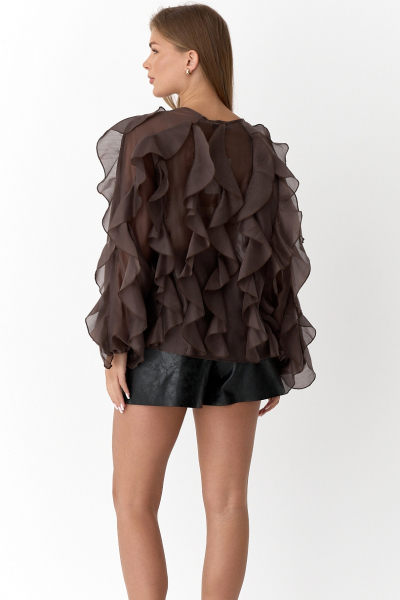 Блуза из лиоцелла с рюшами Ricoco, цвет: Кофейный, 6083/1 купить онлайн