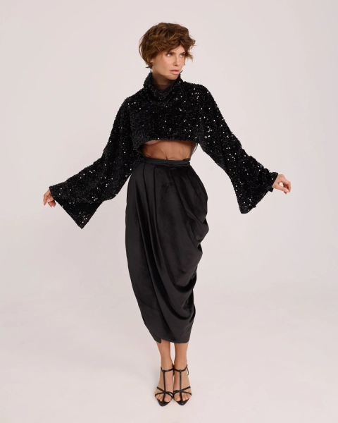 Юбка миди из бархата BLACK Anmuse, цвет: Черный, SKT25W212-BLC купить онлайн