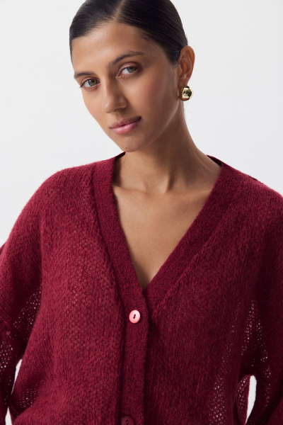 Кардиган ажурной вязки Charmstore, цвет: винный, 305-42185-451 купить онлайн