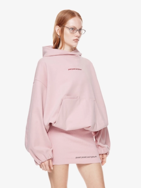 Хлопковый худи с логотипом POST POST SCRIPTUM, цвет: пудровый розовый,  купить онлайн
