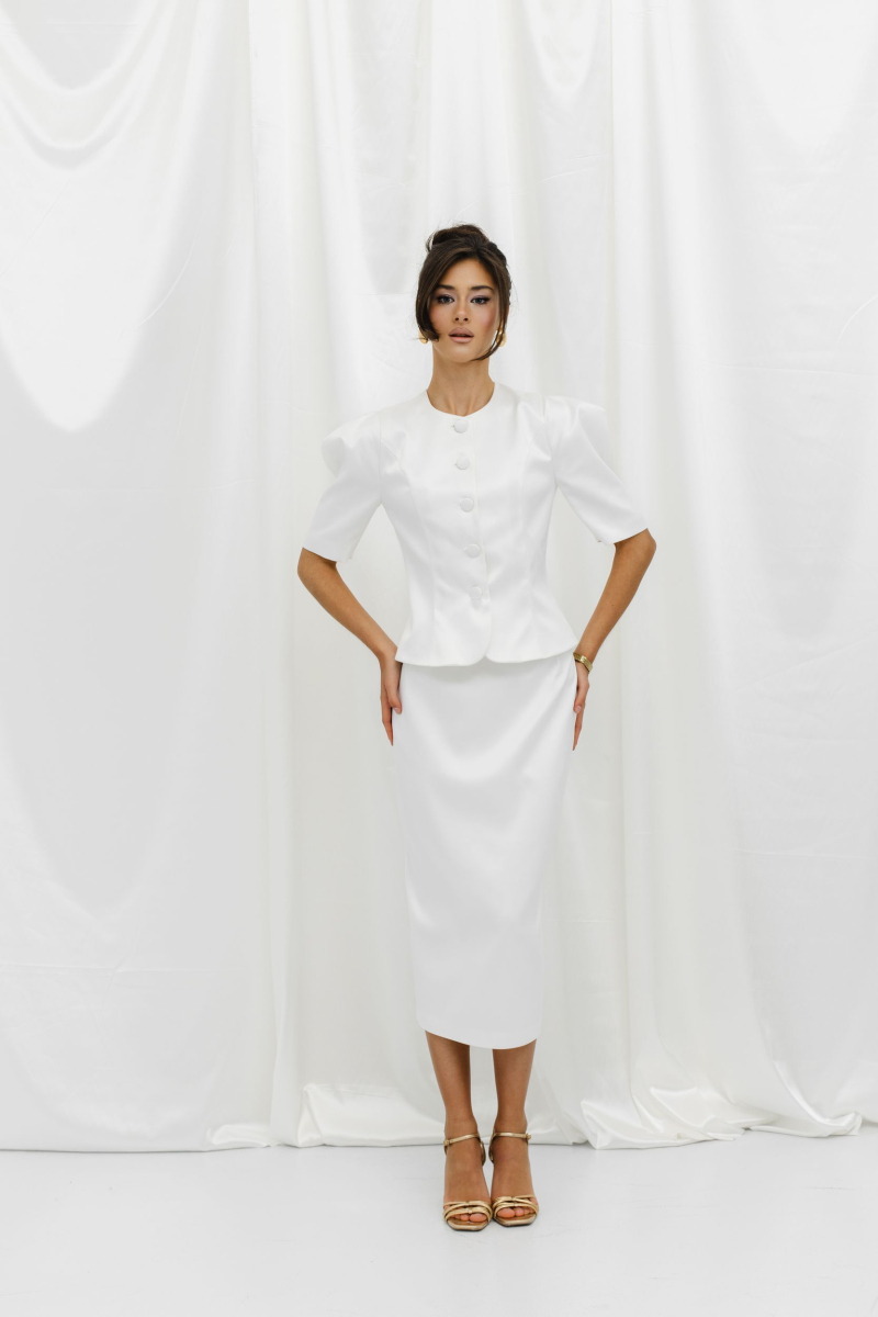 Блуза из атласа на пуговицах VELVET, цвет: молочный, 00-00005245 купить онлайн