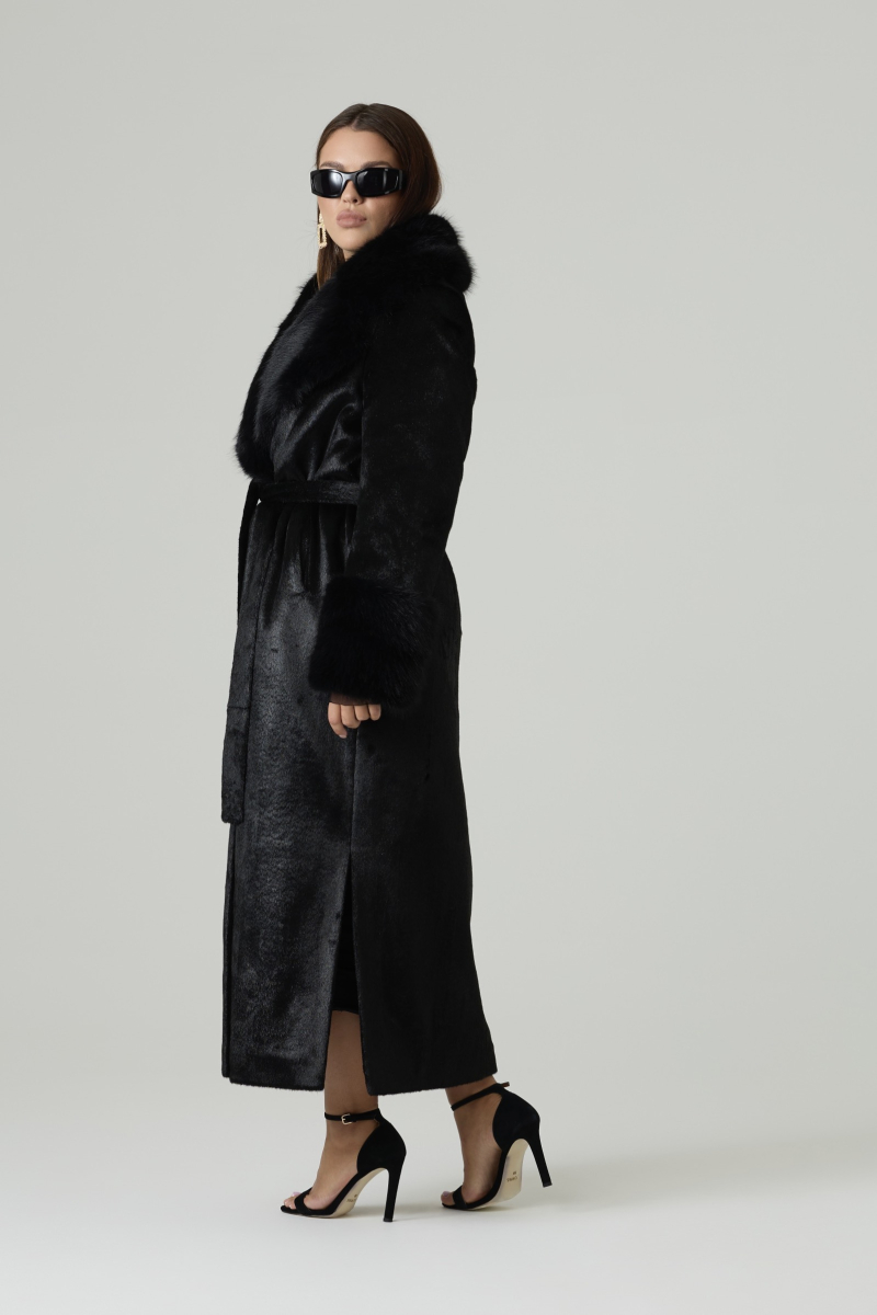 Пальто однобортное с отделкой мехом 4forms, цвет: Черный, 65459 купить онлайн