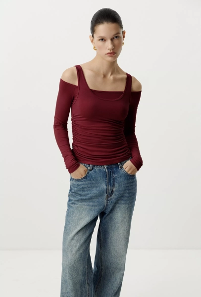 Лонгслив двойной с открытыми плечами Charmstore, цвет: Бордовый, 205-23365-442 купить онлайн