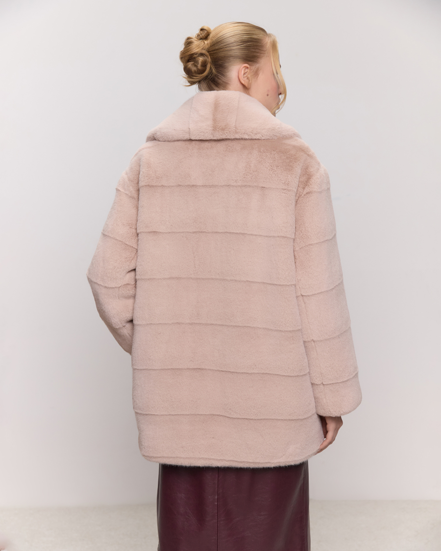 Экошуба с английским воротником под норку полоска Only me, цвет: пудра/полоска, ЭШ6207 купить онлайн