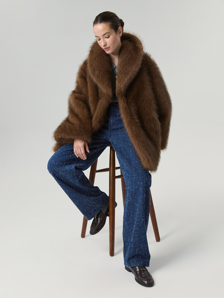 Экошуба оверсайз с шалевым воротником Only me, цвет: коричневый с темными кончиками, ЭШ3546 купить онлайн