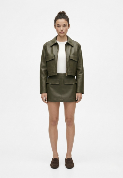 Юбка мини из экокожи с накладными карманами REFERT, цвет: хаки, 07-3681/1-2511 купить онлайн