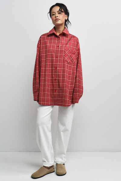 Рубашка в клетку с карманом Волнующий красный Erist store, цвет: красный, НФ-00003258 купить онлайн