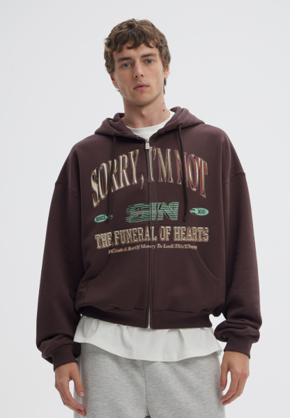 Худи ZIP VILLE SORRY, I’M NOT, цвет: коричневый,  купить онлайн