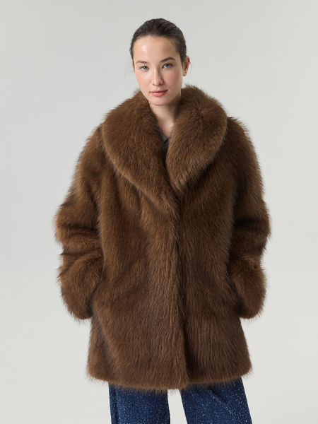 Экошуба оверсайз с шалевым воротником Only me, цвет: коричневый с темными кончиками, ЭШ3546 купить онлайн