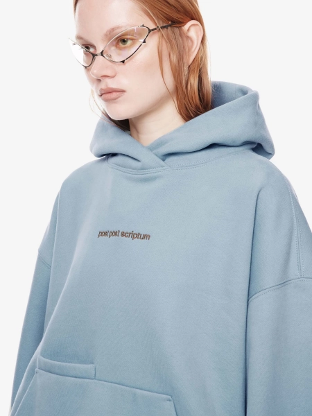 Хлопковый худи с логотипом POST POST SCRIPTUM, цвет: ретро голубой,  купить онлайн