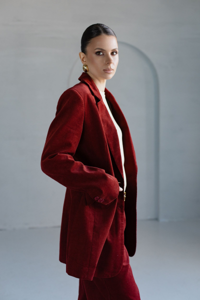 Жакет из вельвета приталенный VLVT, цвет: терракотовый, 00-00005352 купить онлайн