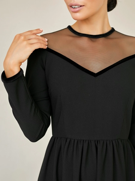 Платье с пышной юбкой и вырезом из сетки I.B.W., цвет: пандора, черный, ED025 купить онлайн