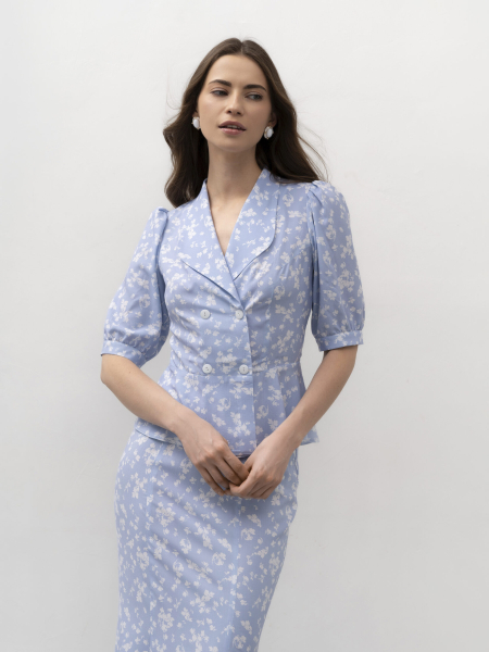 Блуза в цветочный принт TRES, цвет: голубой, НФ-00002763 купить онлайн