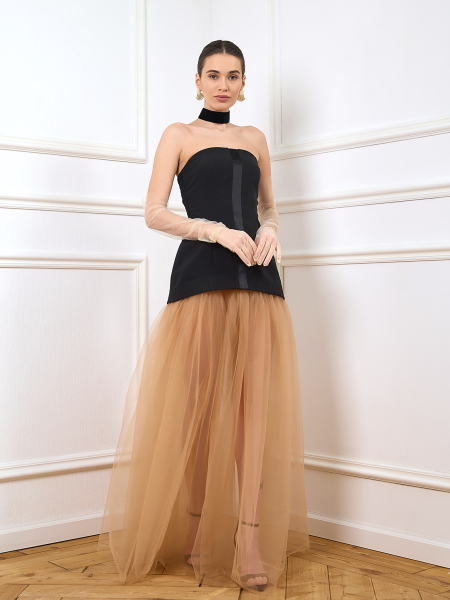 Платье с юбкой из сетки I.B.W., цвет: черный/бежевый, ED061 купить онлайн