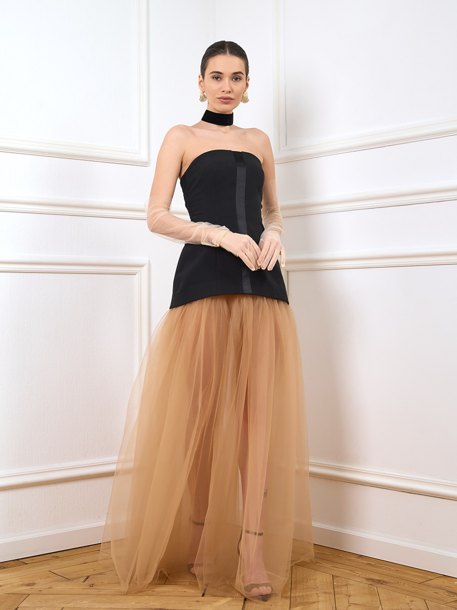 Платье с юбкой из сетки I.B.W., цвет: черный/бежевый, ED061 купить онлайн