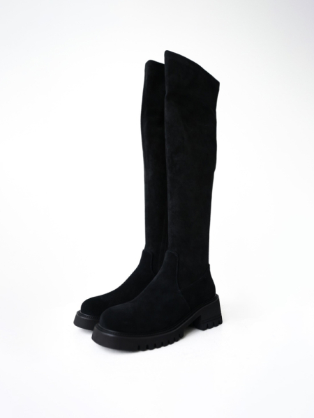 Сапоги-ботфорты замшевые на тракторной подошве